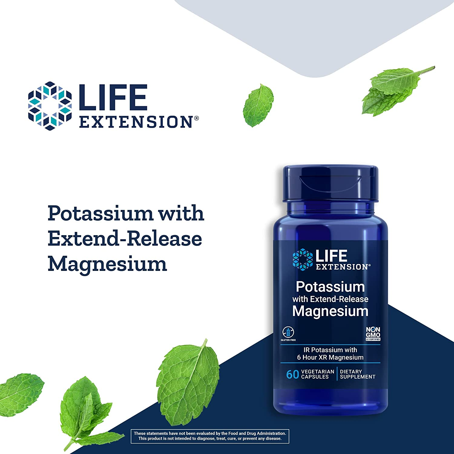 Potassium with Extend-Release Magnesium – for Blood Pressure & Vascular, Bone Health – Promotes Cardiovascular Health - Gluten-Free – Non-Gmo – 60 Vegetarian Capsules