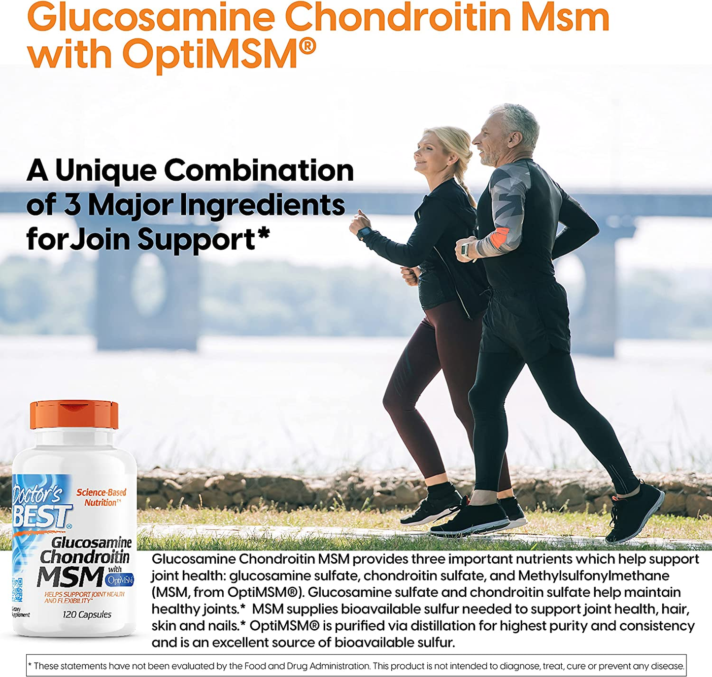 Glucosamine Chondroitin Msm with Optimsm Capsules, Supports Healthy Joint Structure, Function & Comfort, Non-Gmo, Gluten Free, Soy Free, 120 Count (Pack of 1)