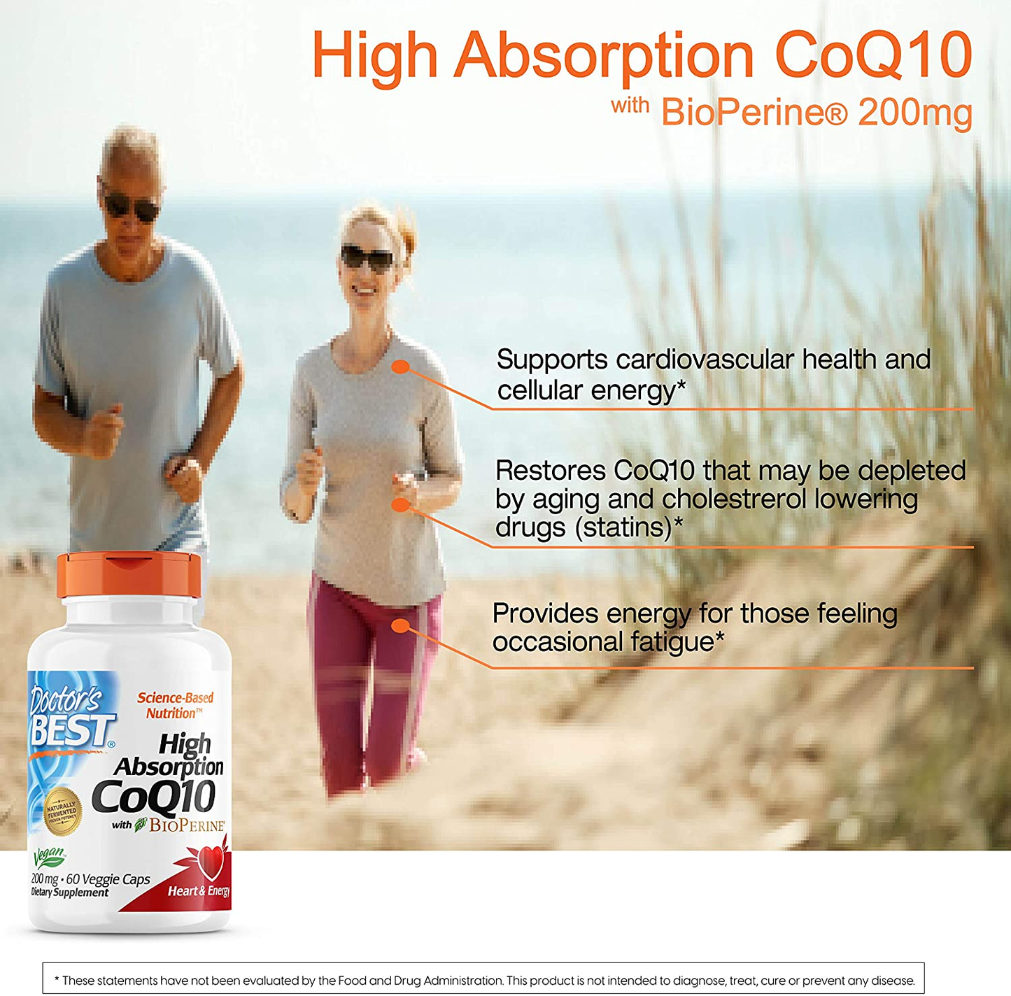 High Absorption Coq10 with Bioperine Gluten Free Naturally Fermented Vegan, Heart Health and Energy Production 200 Mg 60 Veggie Caps, White