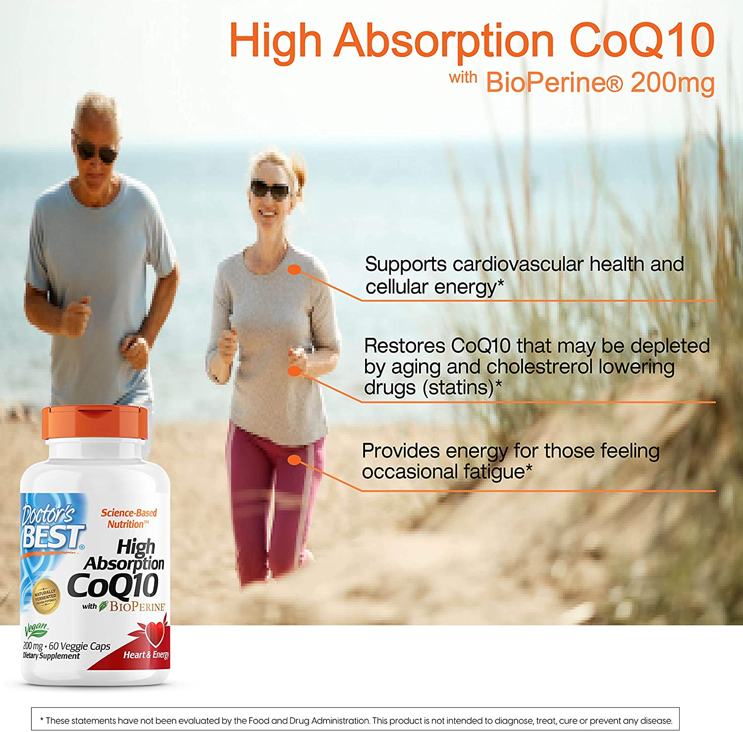 High Absorption Coq10 with Bioperine Gluten Free Naturally Fermented Vegan, Heart Health and Energy Production 200 Mg 60 Veggie Caps, White