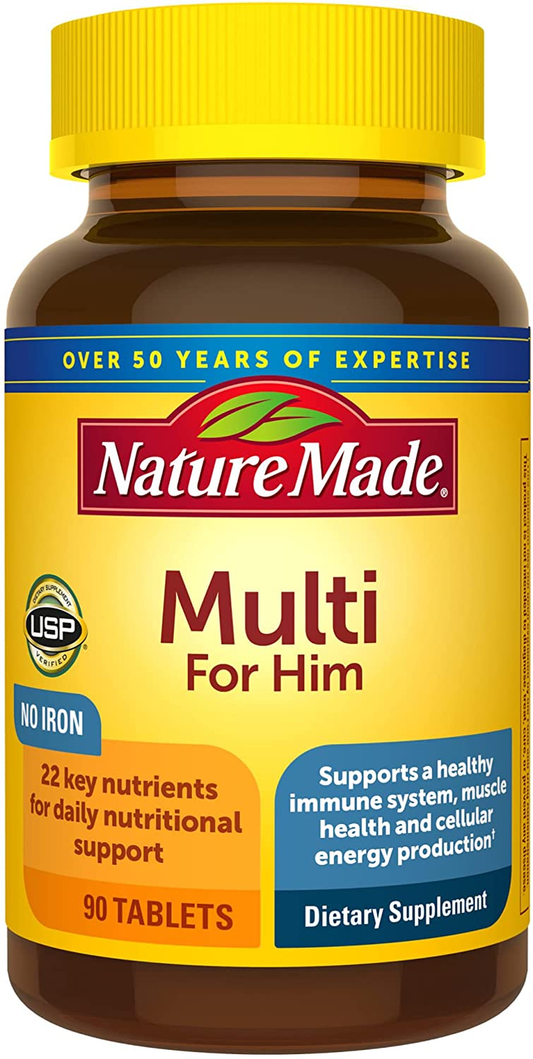 Multivitamin for Him with No Iron, Men'S Multivitamin for Daily Nutritional Support, 90 Tablets, 90 Day Supply