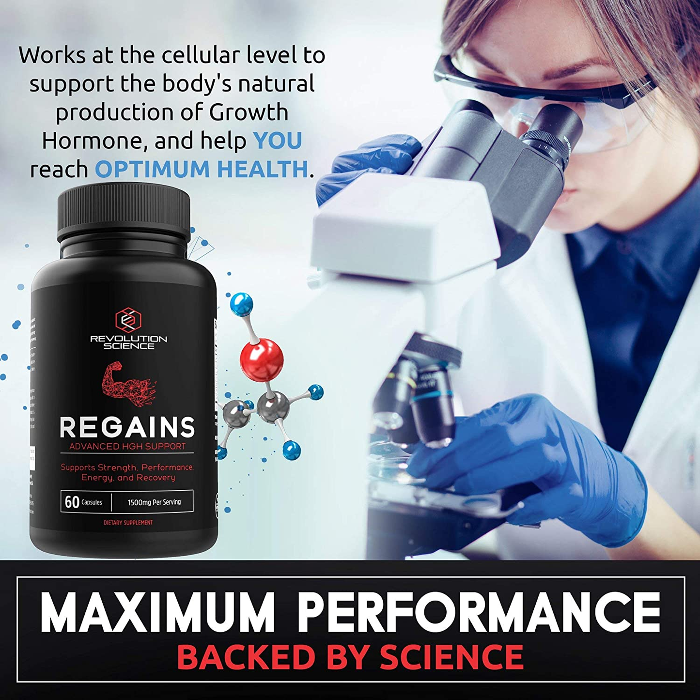 HGH Supplements for Men - Regains Naturally Stimulate Human Growth Hormone for Men - HGH for Men, Muscle Building, Muscle Growth Supplements for Men & Women, Amino Acid & Bovine Colostrum, 60 Capsules