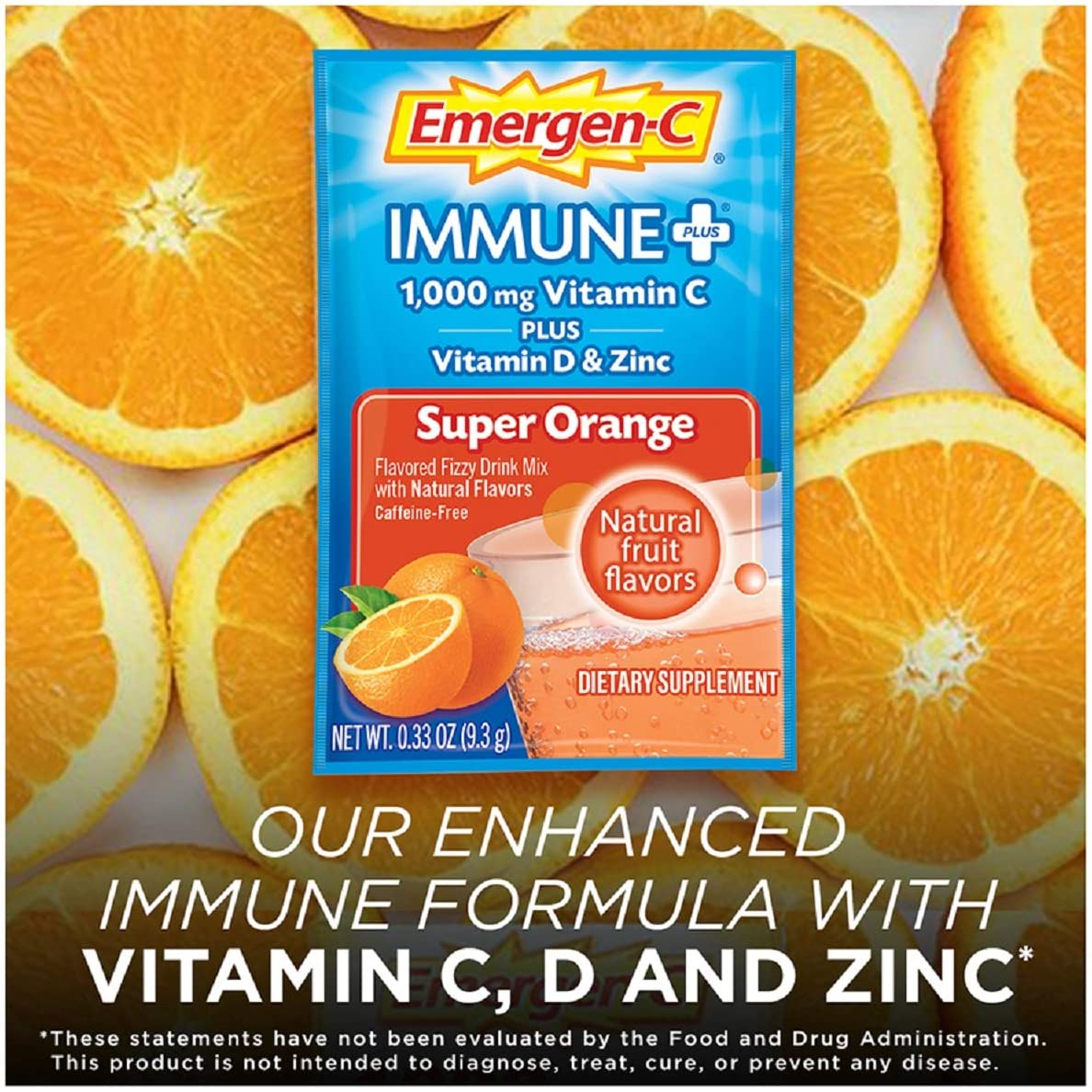 Immune+ 1000Mg Vitamin C Powder, with Vitamin D, Zinc, Antioxidants and Electrolytes for Immunity, Immune Support Dietary Supplement, Super Orange Flavor, 0.33 Ounce (Pack of 10)