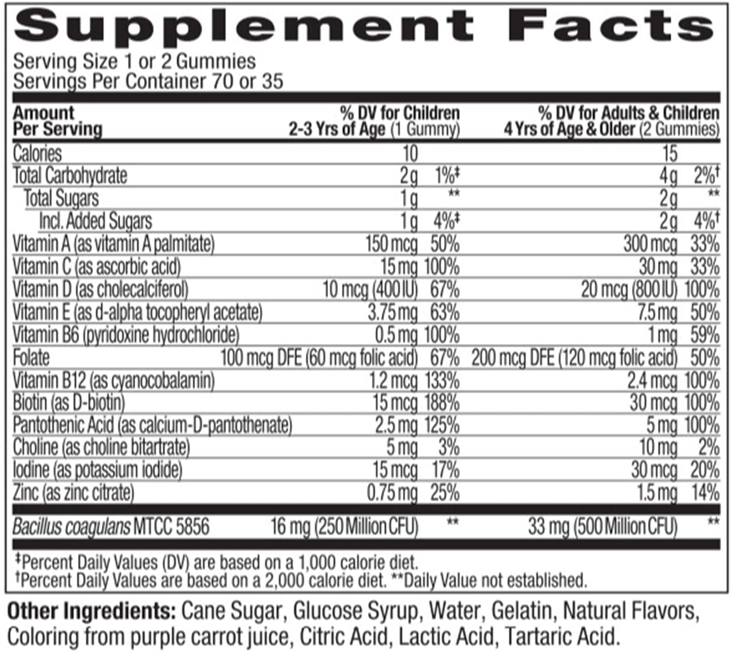 Kids Multivitamin + Probiotic Gummy, Digestive and Immune Support, Vitamins A, D, C, E, B, Zinc, Chewable Supplement, Berry, 35 Day Supply - 70 Count