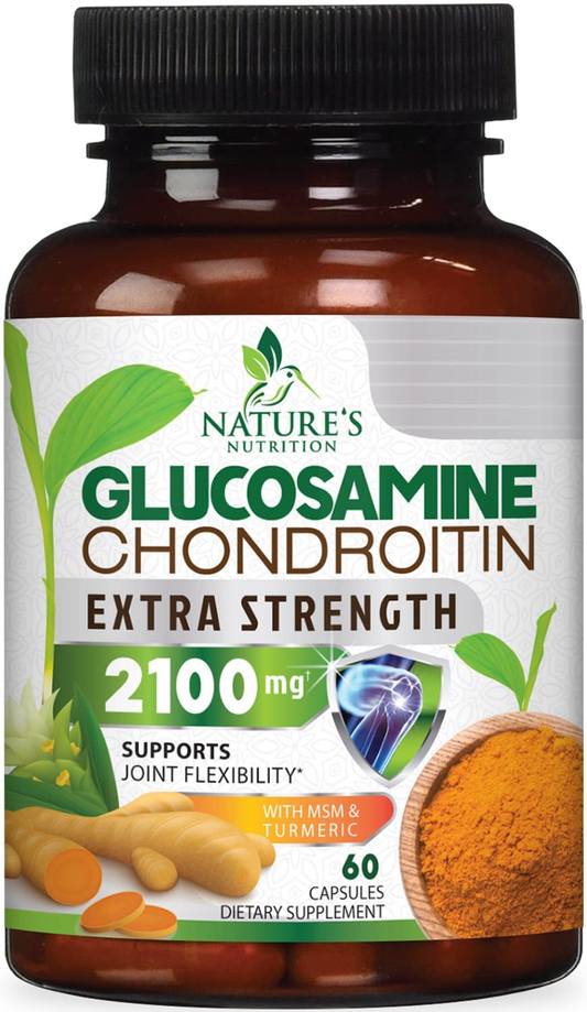 Glucosamine with Chondroitin Turmeric Supplement, Triple Strength Standardized 2100Mg with Boswellia & Bromelain - for Joint Support & Comfort - 60 Capsules