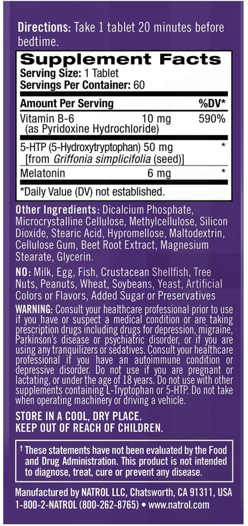 Melatonin + 5 HTP Advanced Sleep Time Release Bi-Layer Tablets, Triple-Action Formula, Calm the Mind, Helps You Fall Asleep Faster, Stay Asleep Longer, 100% Drug-Free, 6Mg, 60 Count