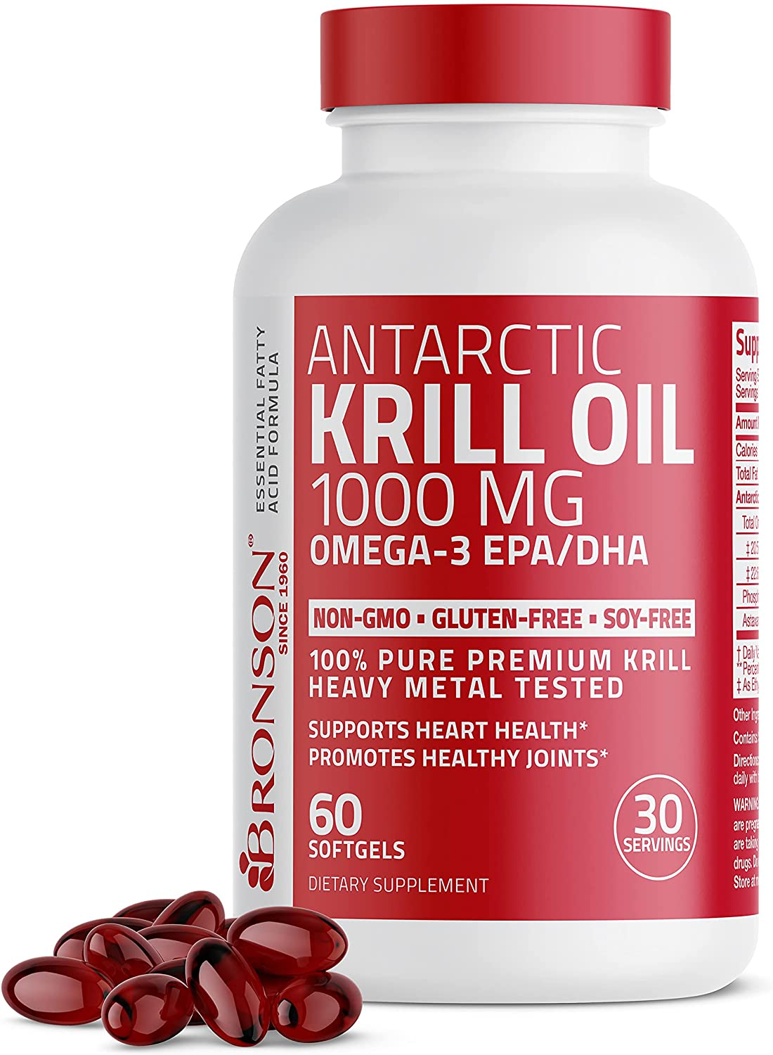 Antarctic Krill Oil 1000 Mg with Omega-3S EPA, DHA, Astaxanthin and Phospholipids 60 Softgels (30 Servings)